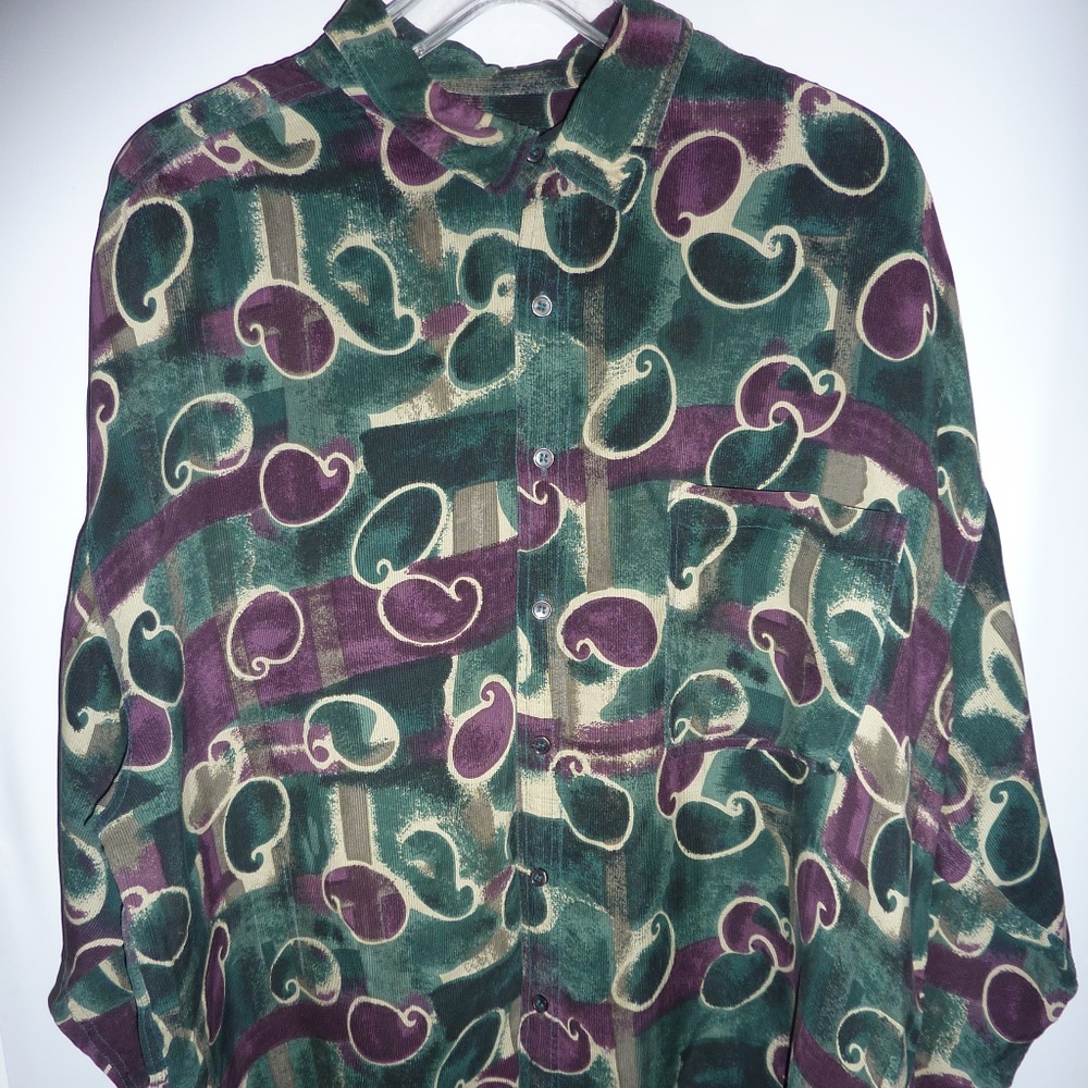 Vtg Freelance Men’s SIZE  L Button Up Shirt Long Sleeve 100% Silk Boho